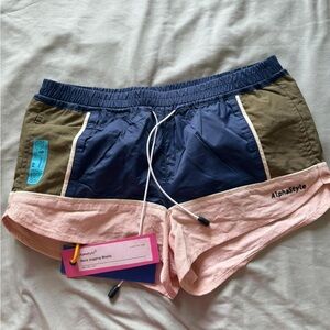 Pink and Blue Colorblock Shorts with Drawstring